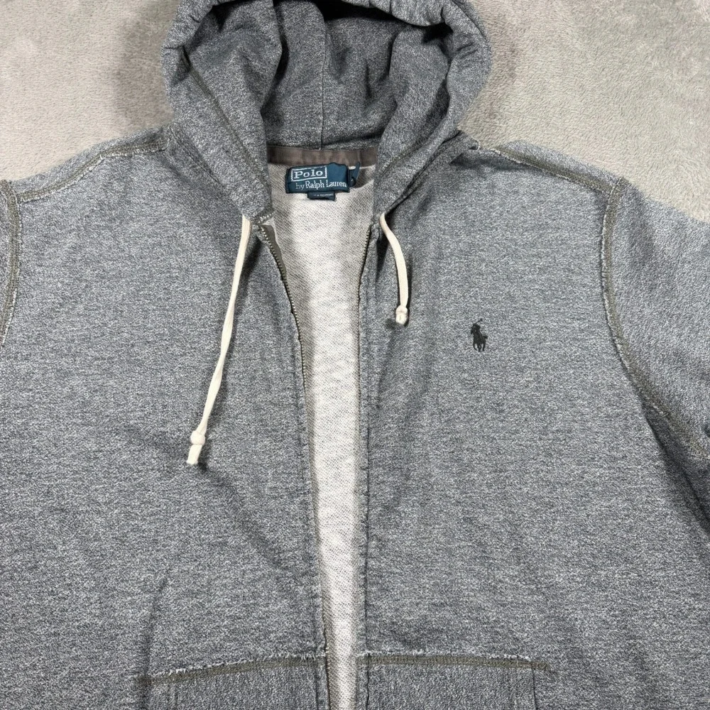 Vintage Polo Ralph Lauren Full Zip Hoodie Mens XXL Gray Heathered Cotton Pony